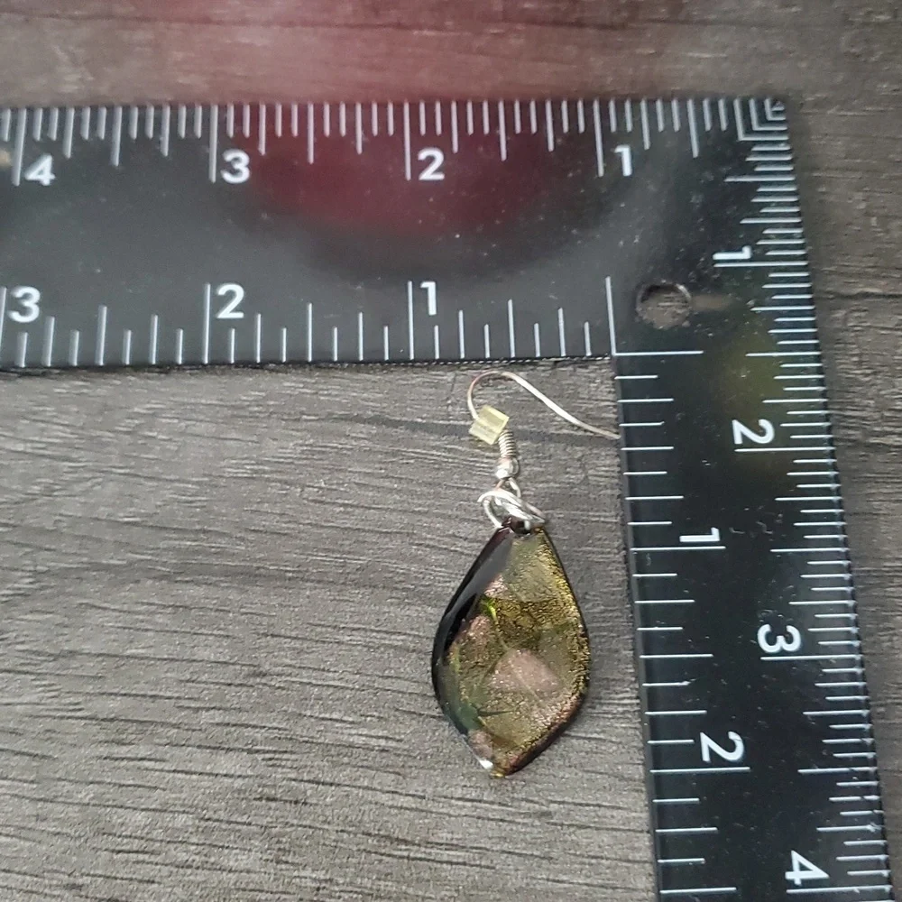 Artisan Leaf Glass Drop Earrings For Pierced Ears‎ E1019